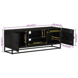 Szafka pod TV, czarna, 110x30x40 cm, lite drewno mango i żelazo