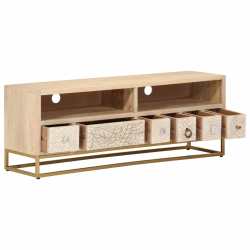 Szafka pod TV, 110x30x40 cm, lite drewno mango i żelazo