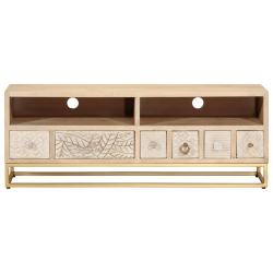 Szafka pod TV, 110x30x40 cm, lite drewno mango i żelazo