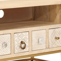 Szafka pod TV, 110x30x40 cm, lite drewno mango i żelazo