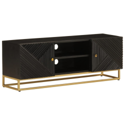 Szafka pod TV, czarna, 110x30x40 cm, lite drewno mango i żelazo