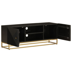 Szafka pod TV, czarna, 110x30x40 cm, lite drewno mango i żelazo