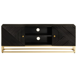 Szafka pod TV, czarna, 110x30x40 cm, lite drewno mango i żelazo