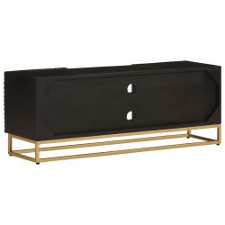 Szafka pod TV, czarna, 110x30x40 cm, lite drewno mango i żelazo