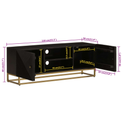 Szafka pod TV, czarna, 110x30x40 cm, lite drewno mango i żelazo