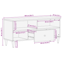 Szafka pod telewizor, 100x33x46 cm, lite drewno mango