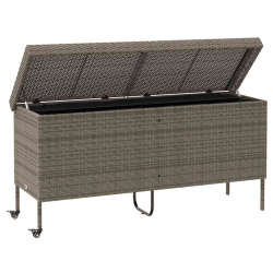 Skrzynia ogrodowa z kółkami, szara, 160x55x75 cm, polirattan