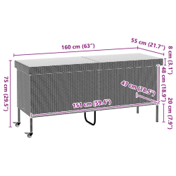 Skrzynia ogrodowa z kółkami beżowa 160x55x75 cm polirattan