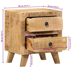 Szafka nocna 2 szt. 40x32x46 cm Drewno lite surowe mango