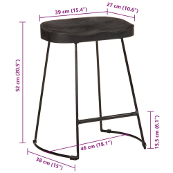 Hokery barowe 2 szt. Czarny 46x38x52 cm Drewno lite Mango