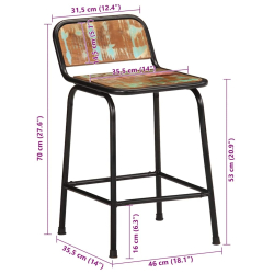 Hokery barowe 2 szt. 46x35,5x70 cm Drewno lite odzyskane
