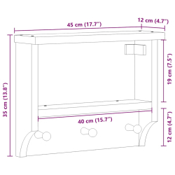 Wieszak ścienny na ubrania SANDNES 45x12x35cm Drewno lite Sosna