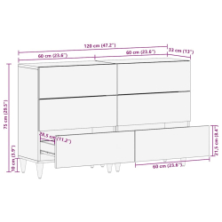 Komody 2 szt. Jasnoszary 60x33,5x75 cm Drewno lite Mango