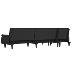 Sofa rozkładana L, czarna, 271x140x70 cm, aksamit
