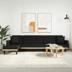 Sofa rozkładana L, czarna, 271x140x70 cm, aksamit