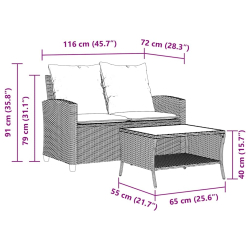 Sofa ogrodowa 2-osobowa z poduszkami i stołem Brązowy
