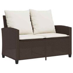 Sofa ogrodowa 2-osobowa z poduszkami i stołem Brązowy