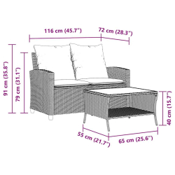 Sofa ogrodowa 2-osobowa z poduszkami i stołem beżowa