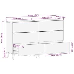 Komody 2 szt. 60x33,5x75 cm Drewno lite Mango
