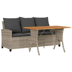Sofa ogrodowa 3-osobowa z poduszkami i stołem Jasnoszary