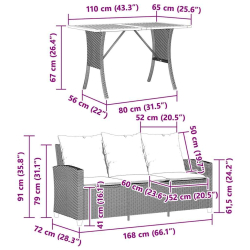 Sofa ogrodowa 3-osobowa z poduszkami i stołem Jasnoszary