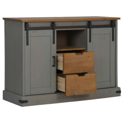 Komoda HALDEN 2 Drzwi przesuwne Szara 112x40x80 cm Drewno lite