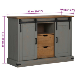 Komoda HALDEN 2 Drzwi przesuwne Szara 112x40x80 cm Drewno lite