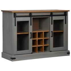 Komoda HALDEN 2 Drzwi przesuwne Szara 112x40x80 cm Drewno lite
