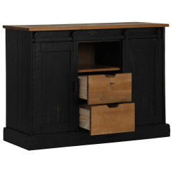 Komoda HALDEN 2 Drzwi przesuwne Czarny 112x40x80 cm Drewno lite