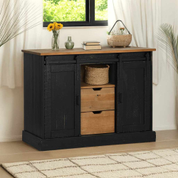 Komoda HALDEN 2 Drzwi przesuwne Czarny 112x40x80 cm Drewno lite