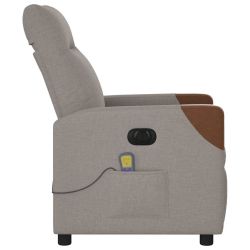 Rozkładany fotel masujący, elektryczny, kolor taupe, tkanina