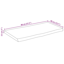 Blat stołu, 80x40x2,5 cm, naturalna krawędź, lite drewno mango