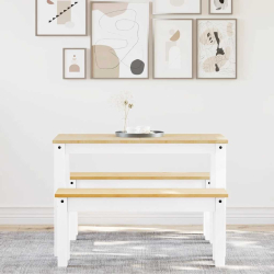 3-częściowy zestaw jadalny „Panama” białe lite drewno sosnowe