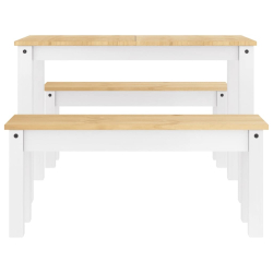 3-częściowy zestaw jadalny „Panama” białe lite drewno sosnowe