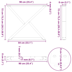 Nogi do stołu jadalnego 2 szt. Antracyt 90x(72-73,3) cm Stal