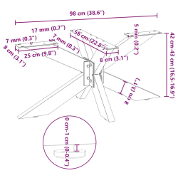 Noga stolika kawowego, czarny, 98x58x(42-43) cm, stal