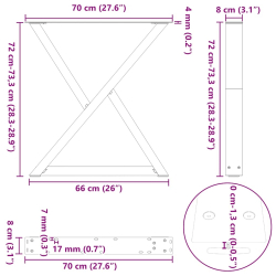 Nogi do stołu jadalnego 2 szt. Białe 70x(72-73,3) cm Stal