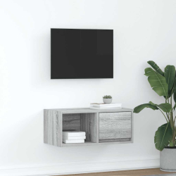 Szafka RTV Szara Sonoma 60x31x25,5 cm Drewno klejone