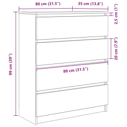 Komoda Biała 80x35x99 cm Drewno klejone