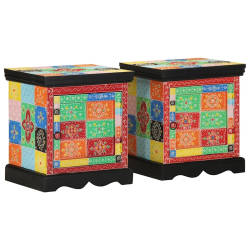 Szafka nocna 2 szt. Wielokolorowa 40x35x45 cm Drewno lite Mango