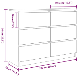 Komoda Czarny Dąb 100x35x76 cm Drewno klejone