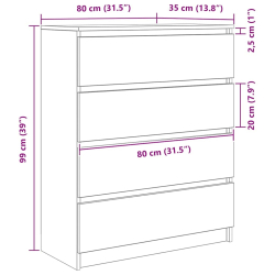 Komoda Szara Sonoma 80x35x99 cm Drewno klejone