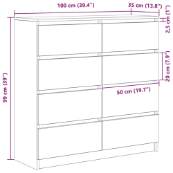 Komoda Szara Sonoma 100x35x99 cm Drewno klejone