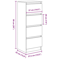 Komoda Szara Sonoma 37,5x35x99 cm Drewno klejone