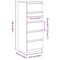 Komoda z szufladami Artisan Oak 37,5x35x99 cm Drewno klejone