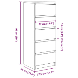 Komoda z szufladami Betonowy Szary 37,5x35x99 cm Drewno klejone
