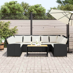 Fotel ogrodowy z poduszkami, rattan PE, czarny