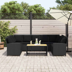 Fotel ogrodowy z poduszkami, rattan PE, czarny