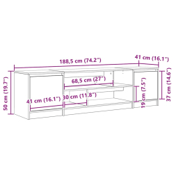 Szafka RTV Szara Sonoma 188,5x41x50 cm Drewno klejone