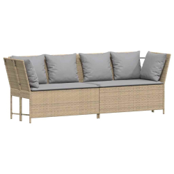 Sofa ogrodowa z poduszkami beżowy polirattan